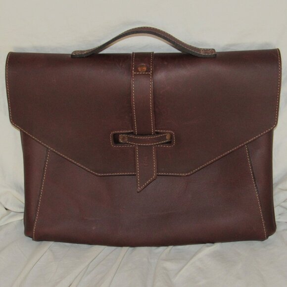 Pad & Quill Luxury Laptop Bag Mahogany Brown Leather Messenger Flap Portfolio - Picture 1 of 7